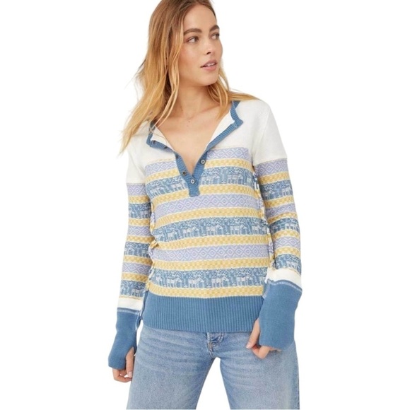 Free People To the Woods Fair Isle Sweater in Light Combo L - Picture 1 of 9